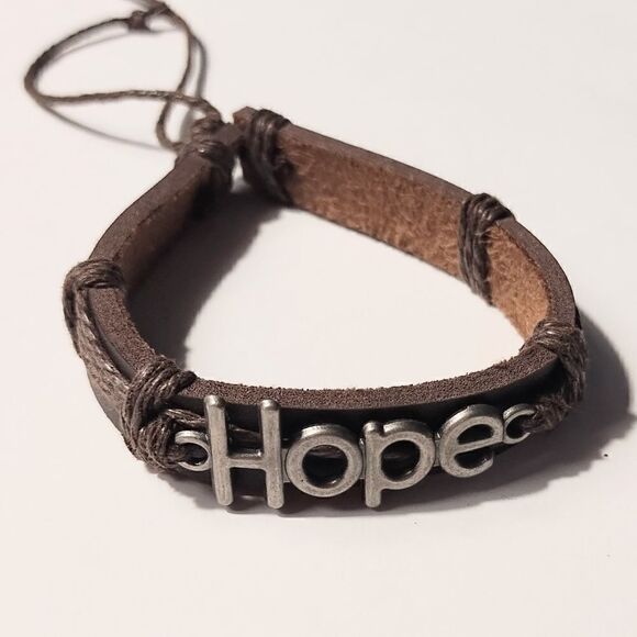 Men's bracelet leather braided hope new d72 - Picture 1 of 1